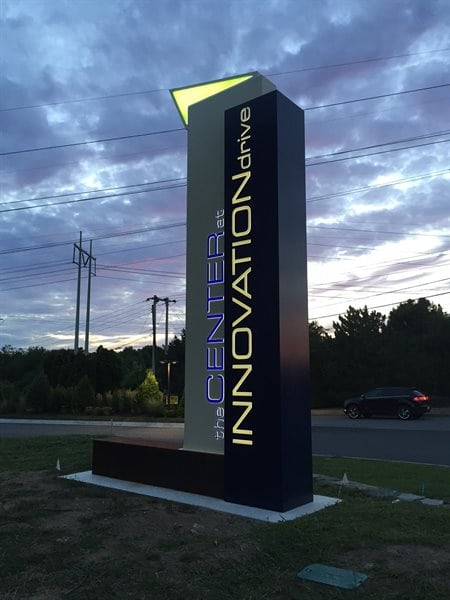 Center at Innovation Drive exterior sign at night time